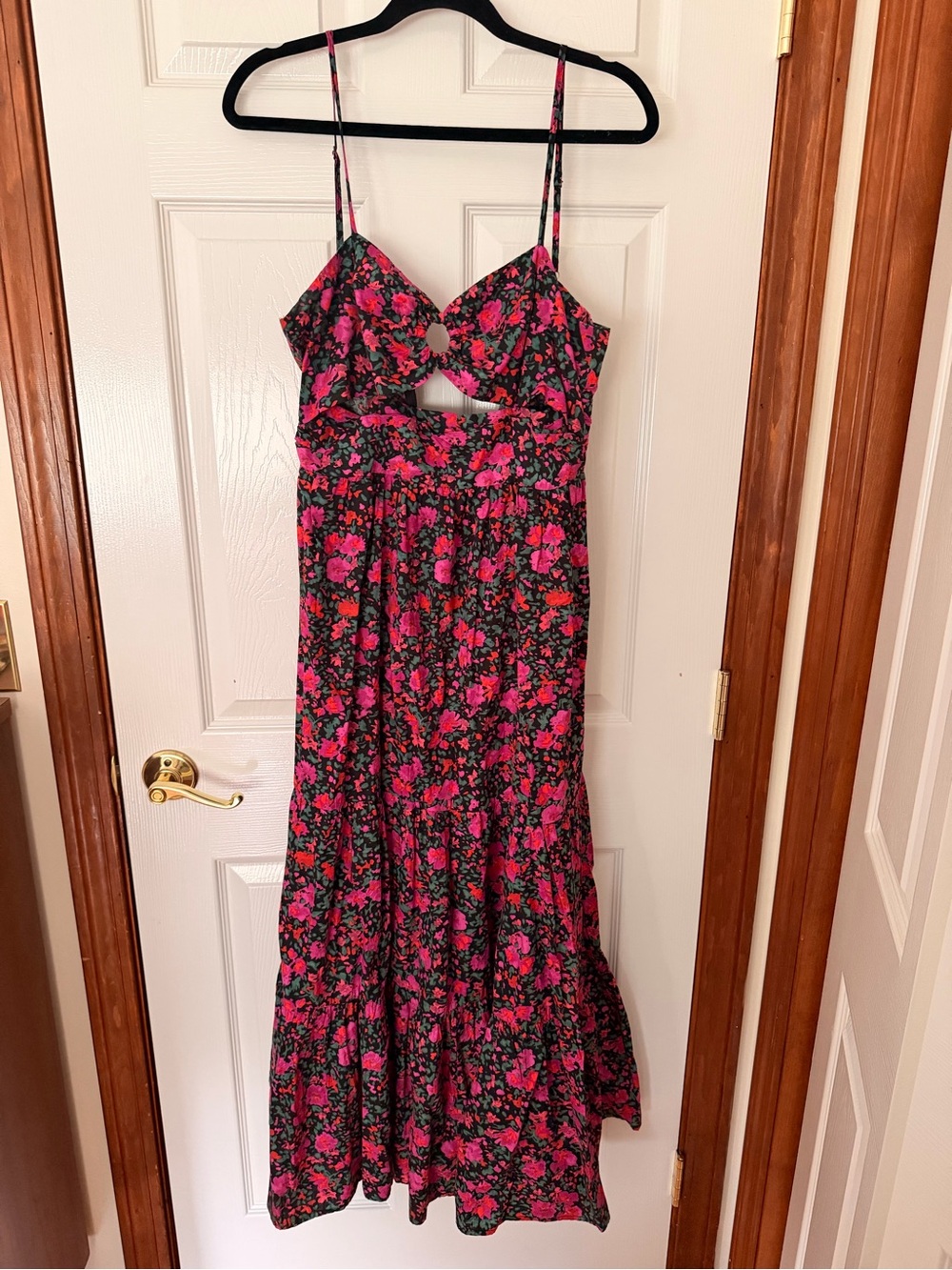 Pink Floral Cutout Maxi Dress with Black Base